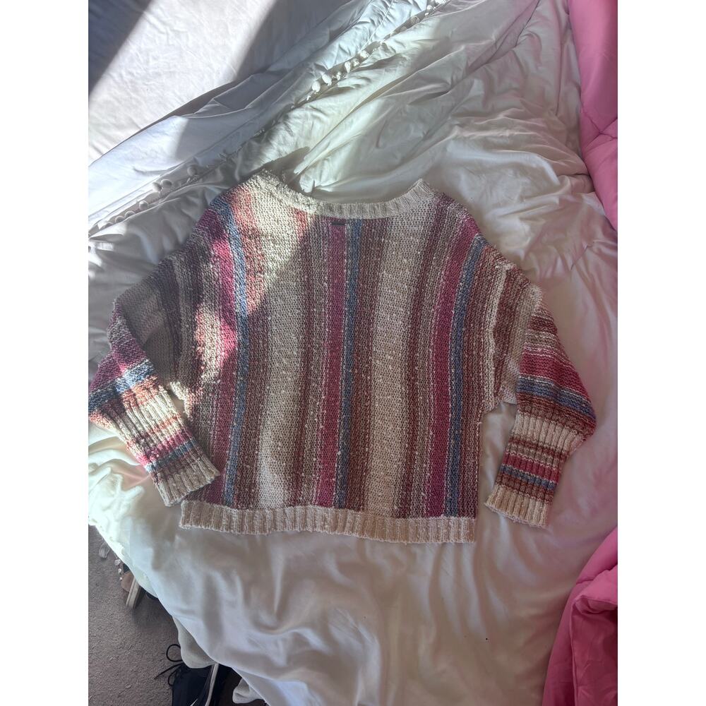 Billabong Striped Knit Sweater Crop Top Size Medium Boho Coastal Pullover - Picture 7 of 7